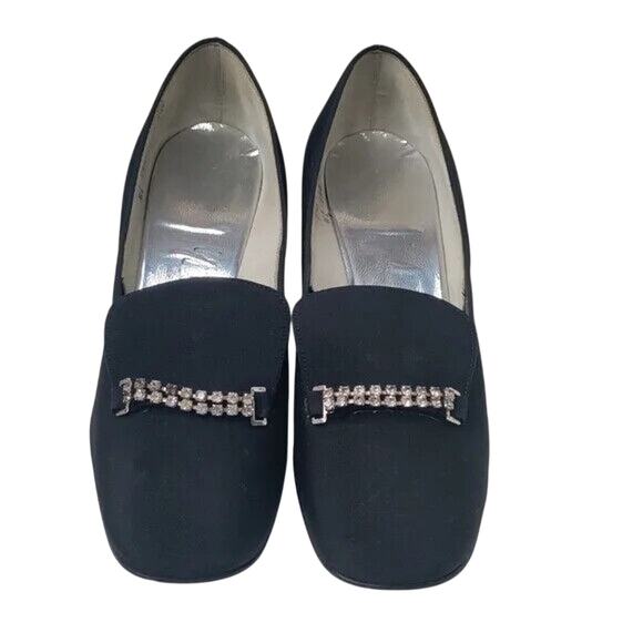 Vintage blackbConnie Jeweled  Square Toe Pump Sz 7.5 N - Picture 1 of 8
